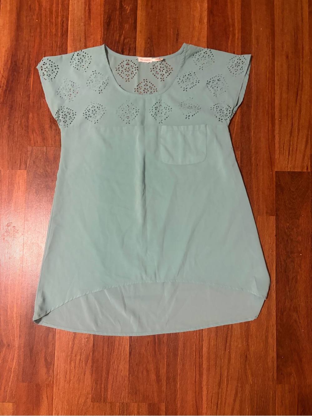 Blu Pepper Seafoam Eyelet Detail Cap Sleeve Top